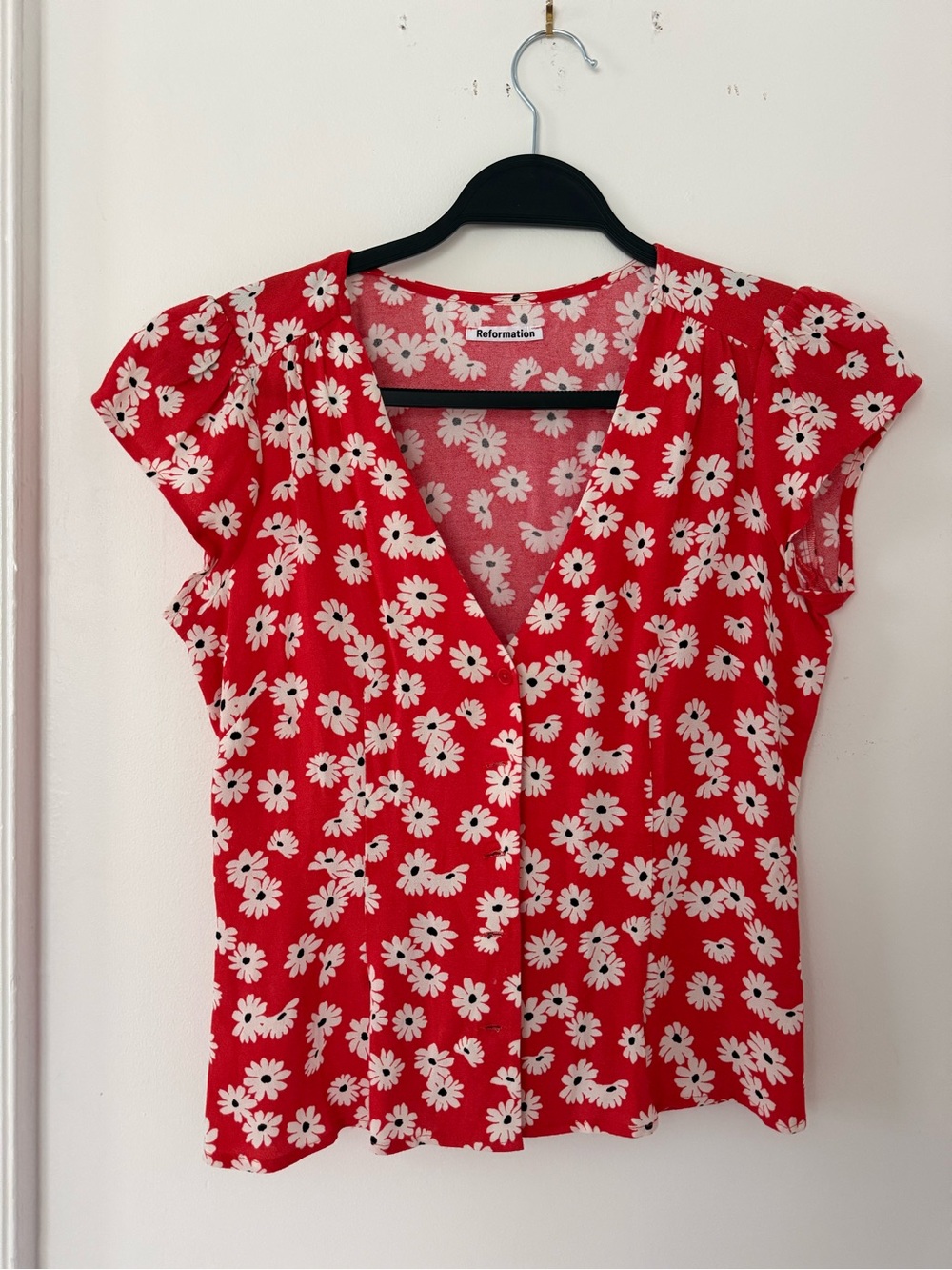 Reformation Red Daisy V-Neck Cap Sleeve Top (Excellent Condition)